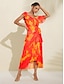 preiswerte Print Dresses-Blooming Ruffle Front Tie Peplum Midi Dress