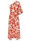 economico Sale-Linen Floral Diagonal Neck Maxi Dress