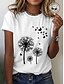 billige T-shirts-Dame T skjorte Sommerfugl løvetann 100 % bomull Svart Hvit Kortermet Trykt mønster Grunnleggende Daglig Helg Rund hals Normal