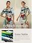 cheap Print Dresses-Satin Graphic Print Collared Mini Shirt Dress