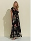 baratos Sale-Floral V Neck Flounced Maxi Dress