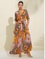 cheap Print Dresses-Folk Print V Neck Maxi Dress
