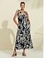cheap Print Dresses-Satin Graphic Print V Neck Maxi Dress