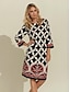 baratos Print Dresses-Women&#039;s White Geometic Dress