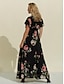 baratos Sale-Floral V Neck Flounced Maxi Dress