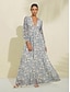 cheap Print Dresses-Chiffon Botanical Floral V Neck Maxi Dress