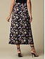 cheap Sale-Satin Lace Trim Printed Terylene Midi Skirt