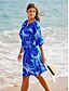 billige Print Dresses-Belted Tropical Palm Knee Length Dress