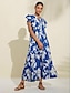 abordables Print Dresses-Print Pleats V Neck Maxi Dress