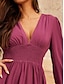cheap Casual Dresses-Mulberry Maxi V Neck Long Sleeve Dress