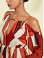 billige Print Dresses-Geometric Chiffon Off Shoulder Maxi Dress