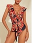 billige One-pieces-Ruffle Flower Print Triangle Swimsuit