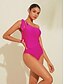 abordables Une pièce-Brand Knotted Design Solid Material One Shoulder Swimsuit