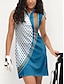 baratos vestidos com zíper-Vestido de Golfe Feminino sem Mangas de Proteção Solar  Azul Vermelho com Estampa de Bolinhas