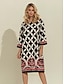 billige Print Dresses-Women&#039;s Casual White Geometric Dress