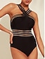 cheap One-Pieces-Cross Front Solid Swimsuit