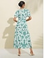 baratos Print Dresses-Resort Wear Folk Puff Sleeve Midi Dress