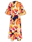 cheap Cover-Ups-Floral V Neck Loose Kimono Beach Dress