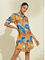 abordables Vestidos Mini-Coastal Map Print Button Front Shirt Dress