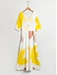 cheap Print Dresses-Satin Pocket Floral V Neck Maxi Dress