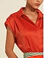 cheap Blouses-Satin Casual Solid Sleeveless Collared Shirt