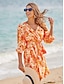 economico Print Dresses-Burnt Orange Cotton Floral Wrap Mini Dress
