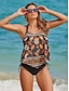 economico Tankini-Tropical Drawstring Halter Tankini Swimsuit