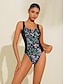 cheap One-Pieces-Cross Back Floral One-piece Swimsuit