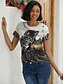 abordables Super Sale-Femme T shirt Tee Graphic Chat 3D Noir Blanche Bleu Manche Courte Imprimer Rétro Vintage du quotidien Fin de semaine Col Rond Standard