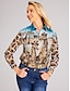 preiswerte Bluse-Damen Bluse Hemd Braun Taste Bedruckt Tier Giraffe Täglich Wochenende Langarm Hemdkragen Basic Standard S