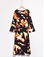 economico Print Dresses-Vestito Midi con Stampa Elegante Manica Lunga