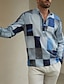 economico Shirts-Men&#039;s Plaid Shirt   Stand Collar Geometry Design   Yellow Blue Green Light Blue Gray   Long Sleeve   Designer