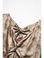 baratos Print Dresses-Vestido Dourado Metálico Midi com Decote V