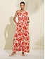 preiswerte Sale-Floral Linen Diagonal Neck Maxi Dress