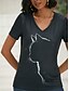 billige T-shirt-Dame T-shirt Kat Grafisk Daglig Weekend 3D kat Kortærmet T-shirt V-hals Trykt mønster Basale Sort S / 3D-udskrivning