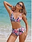 abordables Bikini-Shirred Floral Triangle Bikini Set Swimwear