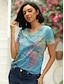 preiswerte Super Sale-Damen T Shirt Bluse Graphic Weltkarte Mehrfarbig Bedruckt Strasse Täglich Basic Modern T-Shirt Ärmel Kurzarm V Ausschnitt erbsengrün Sommer