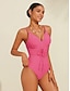 abordables Una pieza-Solid Drawstring One Piece Swimsuit
