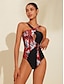 billige Sale-Floral Leopard Contrast Longline Bikini Swimsuit