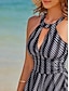 cheap Swim Dresses-Stripe High Neck Onepiece Swimsuit