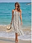 preiswerte Sale-Stripe Off Shoulder Spaghetti Crochet Beach Midi Dress