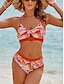abordables Sale-Print Bikini Removable Pad V Neck Swimsuit