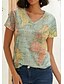 abordables Super Sale-Mujer Camiseta Blusa Graphic Mapa del mundo Multicolor Estampado Calle Diario Básico Moderno Camiseta Manga Corta Escote en Pico verde claro Verano