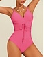 abordables Une pièce-Solid Drawstring Removable Pad One Piece Swimsuit