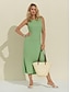 cheap Casual Dresses-Linen Round Pocket Dress