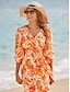 billige Print Dresses-Cotton Floral Print Beach Dress