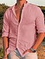 abordables Long Sleeves-Hombre camisa de lino Camisa Camisa de verano Camisa de playa Negro Blanco Rosa Manga Larga Color sólido Cuello Vuelto Primavera verano Exterior Calle Ropa Abotonar