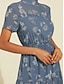 abordables Sale-Floral High Neck Short Sleeve Midi Dress
