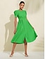 billige Uformelle kjoler-Solid Button Round Dress