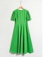 billige Uformelle kjoler-Solid Button Round Dress